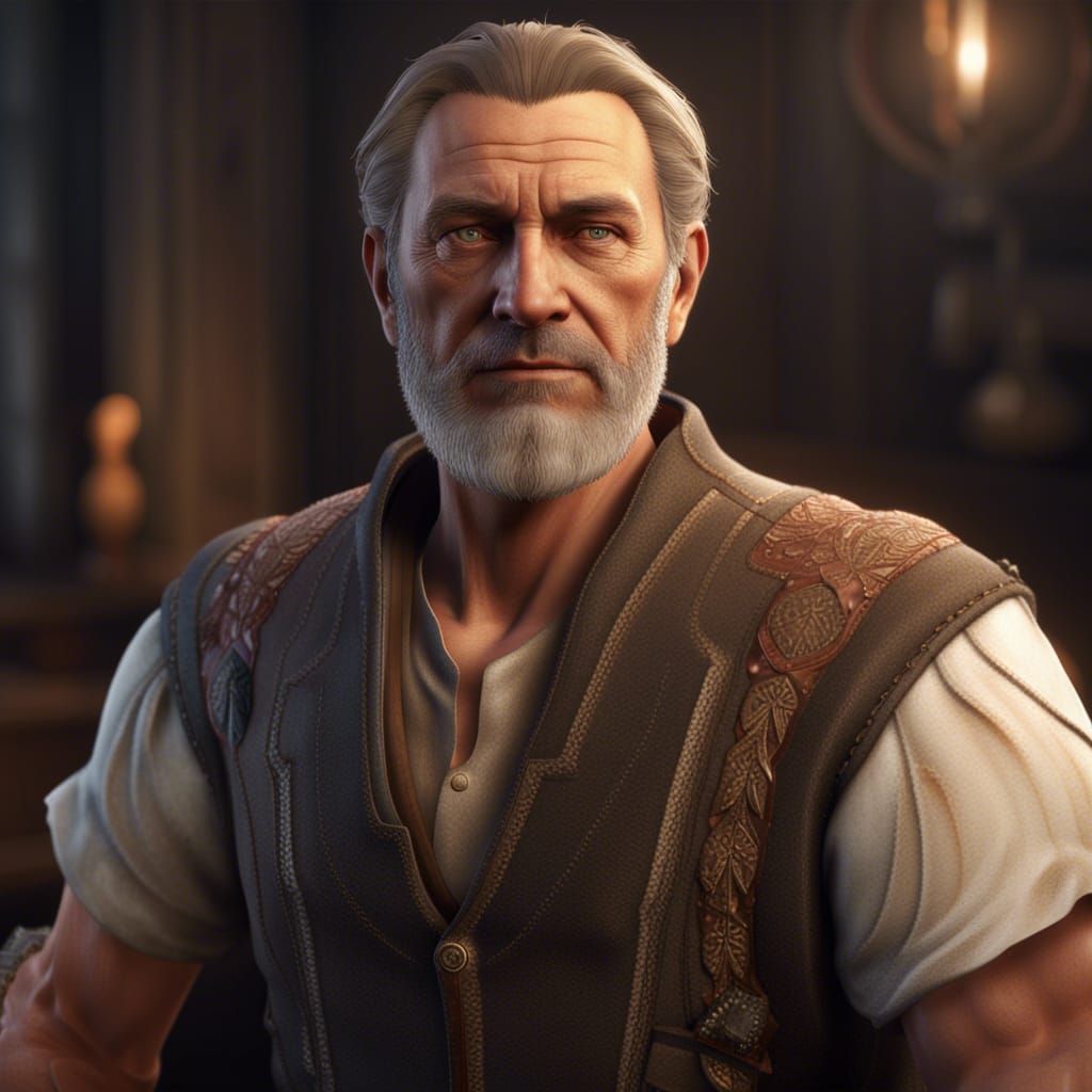 Classy Middle Age Man in 3D Game Cinematic Style