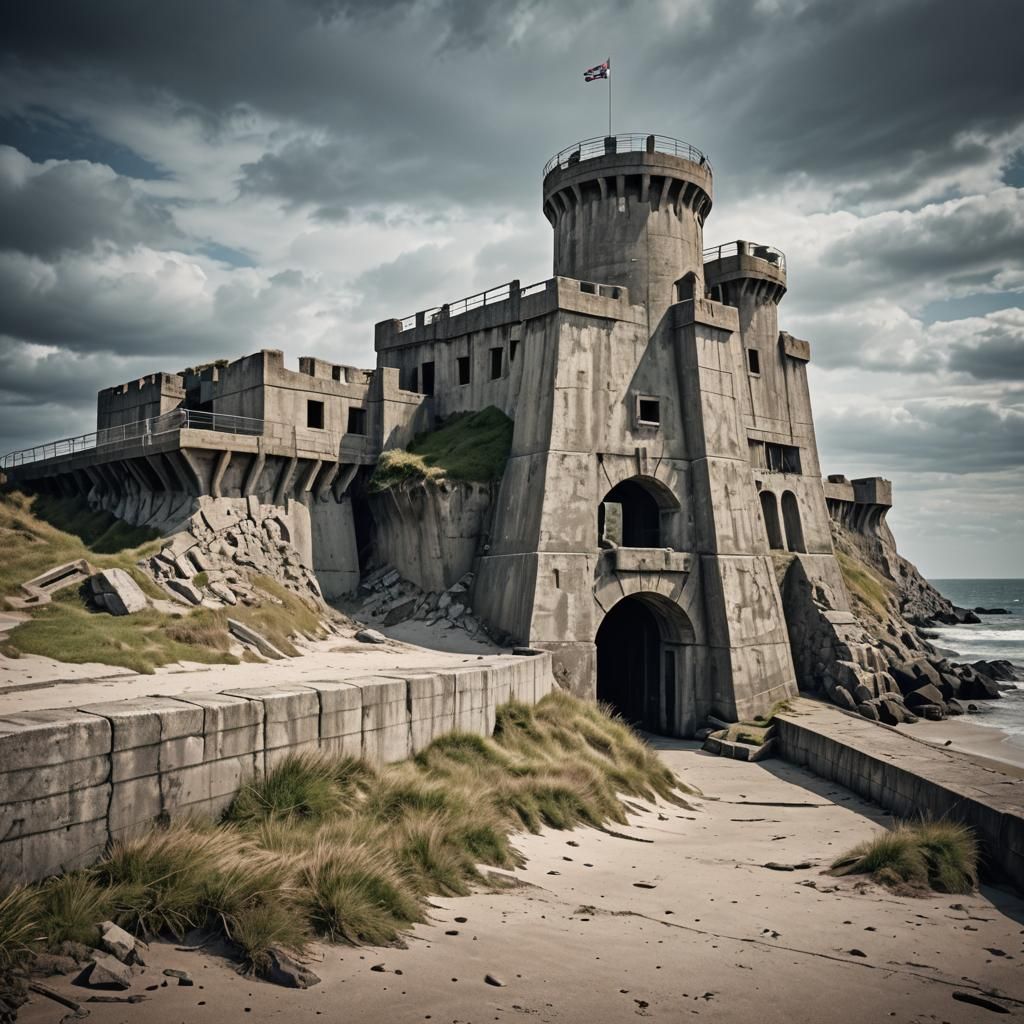 Hyperrealistic Derelict Coastal Fortification at Beach