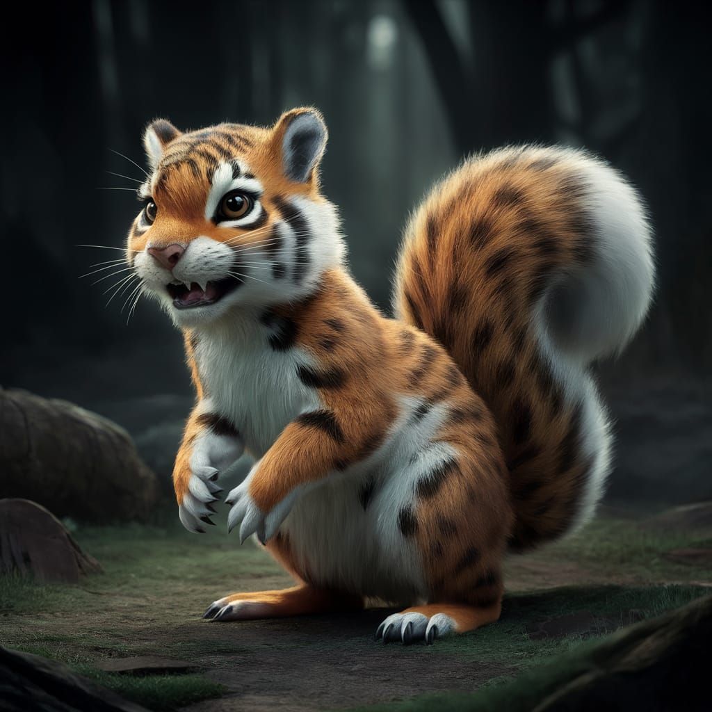 Hybrid Squirrel-Tiger Creature in Anime Digital Art