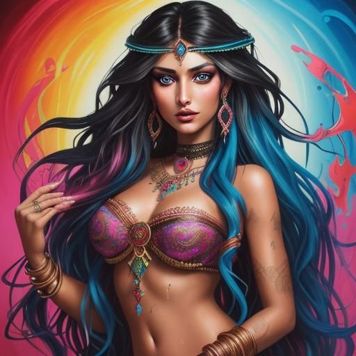 Romany Gypsy Beauty in Vibrant Graffiti Art