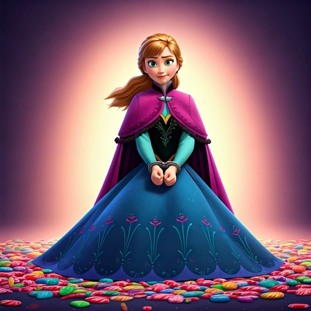 Princess Anna's Humorous Candy Arrest: 3D Digital Art