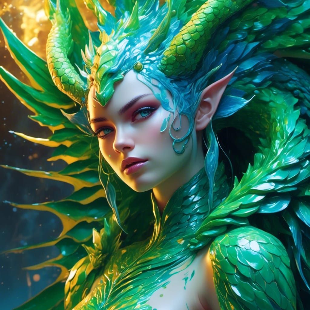 Anthro Dragon Woman in Graffiti Splash Art Style