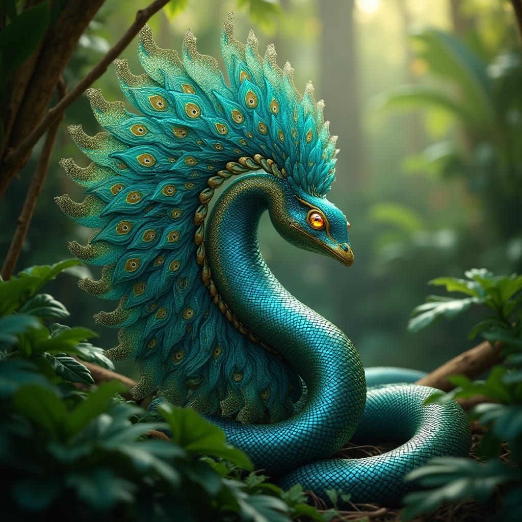 Mboi Tui: Hybrid serpent-peacock monster from (Guarani Mythology)