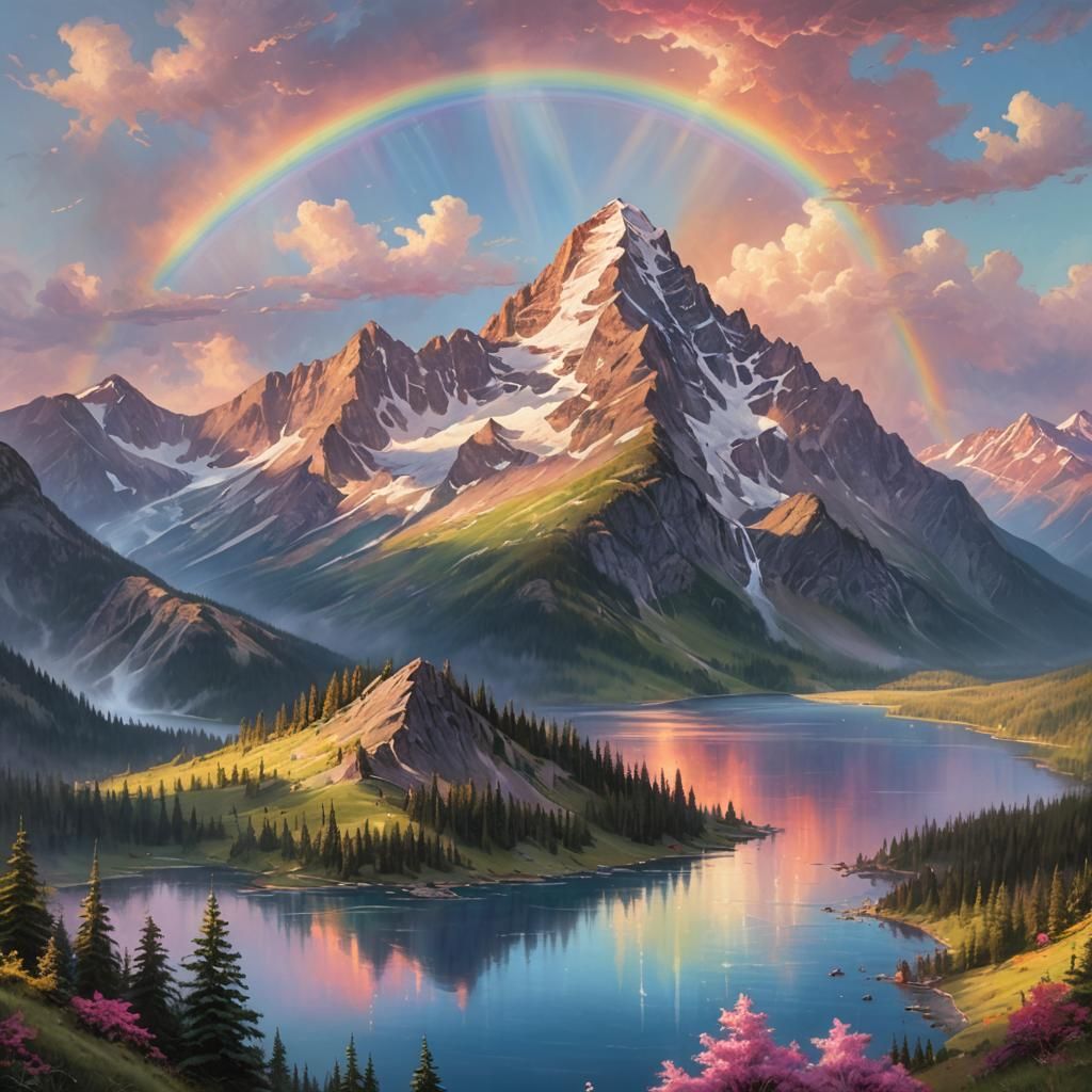 Rainbow Mountain Landscape in Dreamy Style