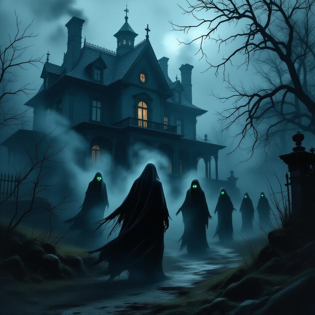 Sinister Ghosts Haunt Dark Gothic Mansion