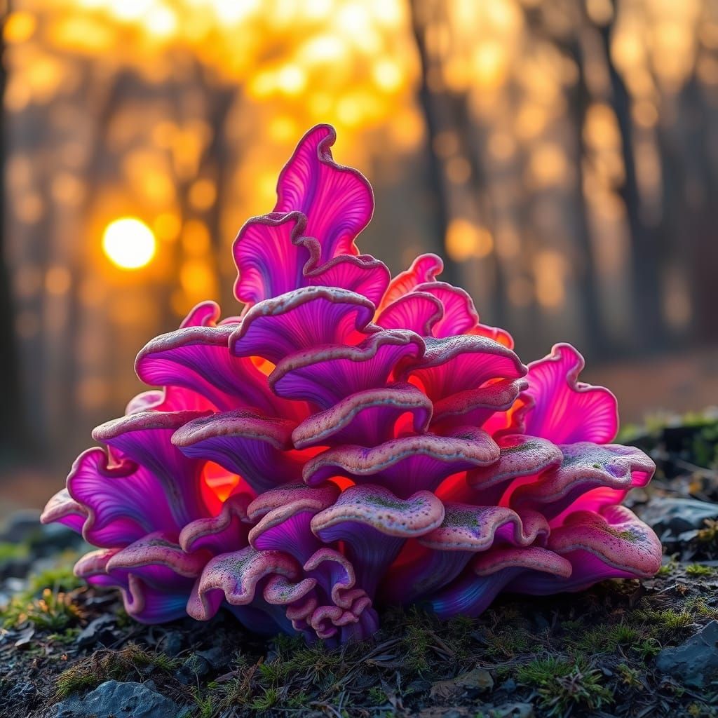 Rainbow Mycelial Sculpture at Golden Hour