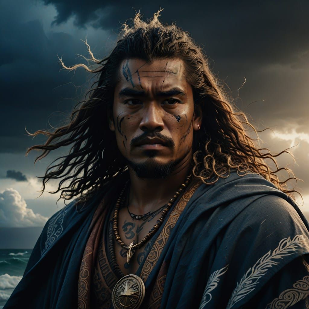 Polynesian God of the Wind in Epic Stormy Cinematic Portrait