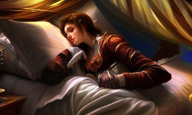 Dark Fantasy Wake-Up Scene in Art Nouveau Style