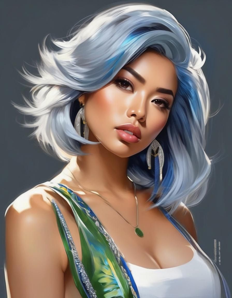 Mixed Asian Woman in Castle Corridor, Painterly Style