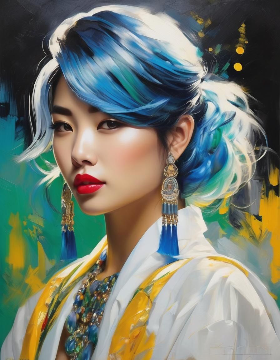 Mixed Asian Cuban Woman in Hyperdetailed Speedpaint Style