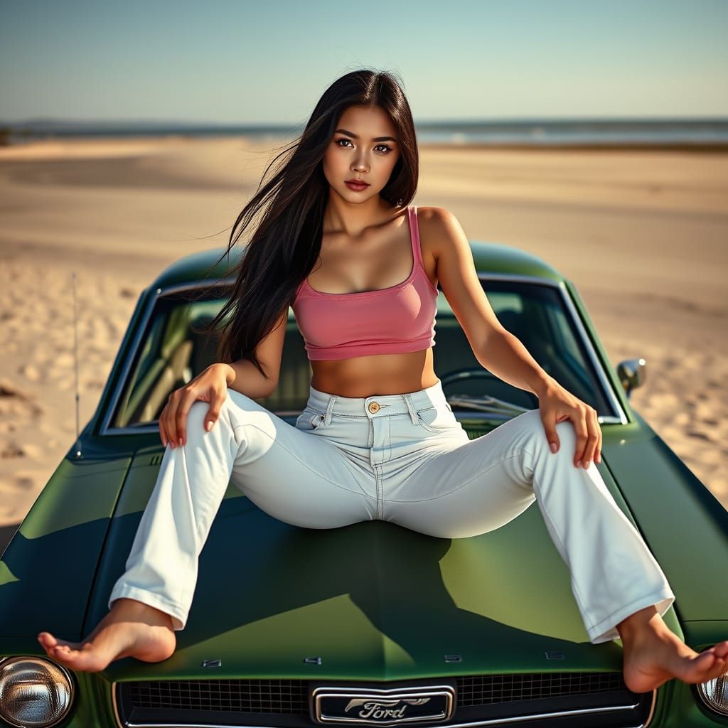 Girl on Mustang with Dramatic Lighting