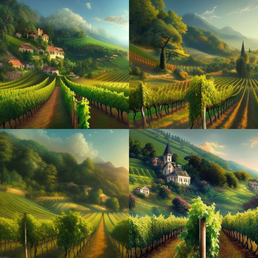 Beautiful Vineyard on French Hillside in Klimt Style