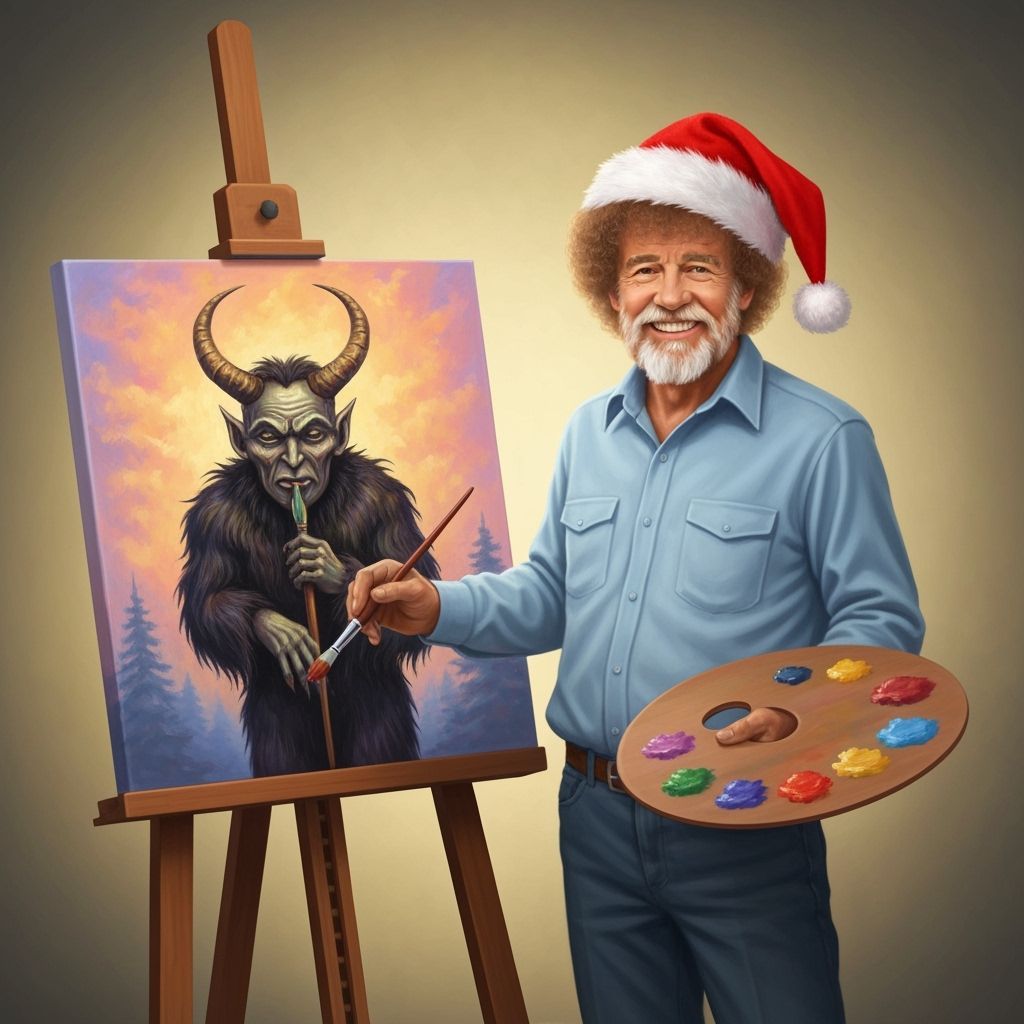 Bob Ross Paints Krampus in Whimsical Oil Style