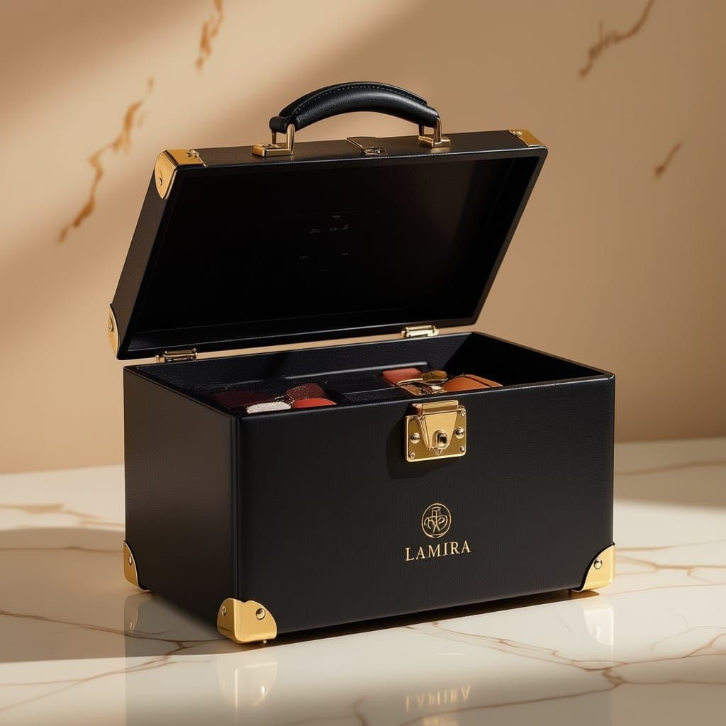 Lamira Smart Beauty Trunk: Luxury Black Leather & Gold