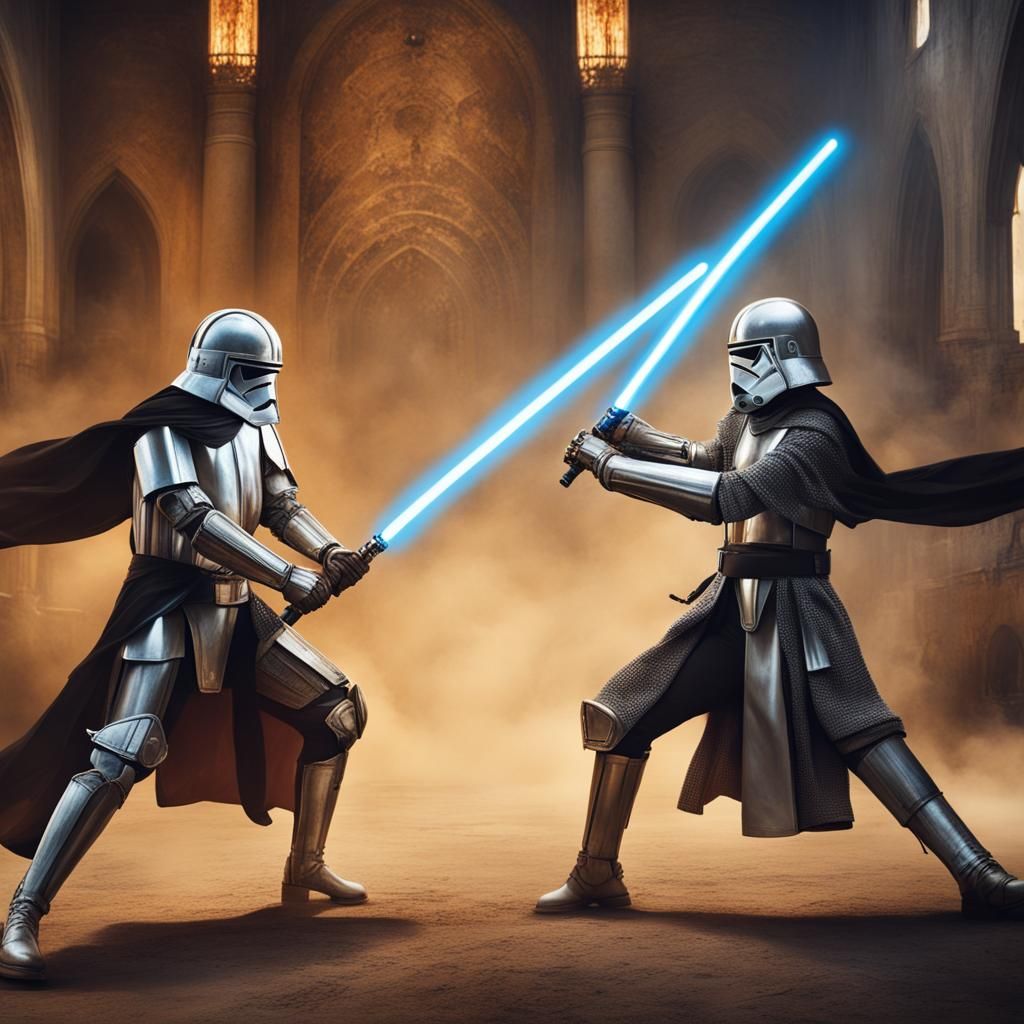 Medieval knights with lightsabers