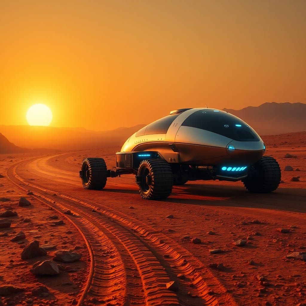 Futuristic Vehicle on Mars in Digital Art Style