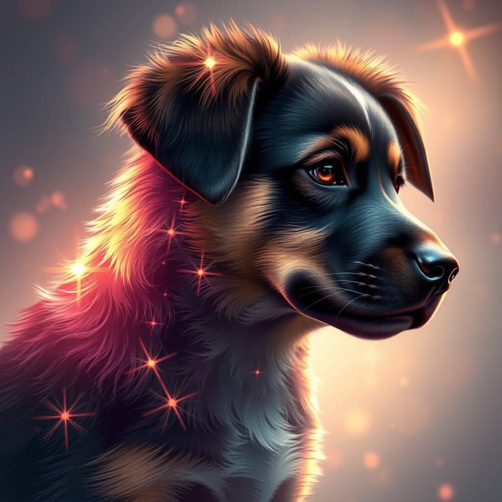 Majestic Puppy Rendered in Art Nouveau Style