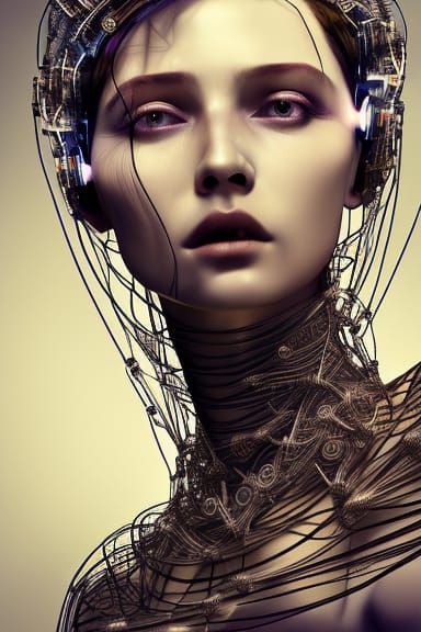 Cyberpunk Woman in Electric Wire Dress Portrait