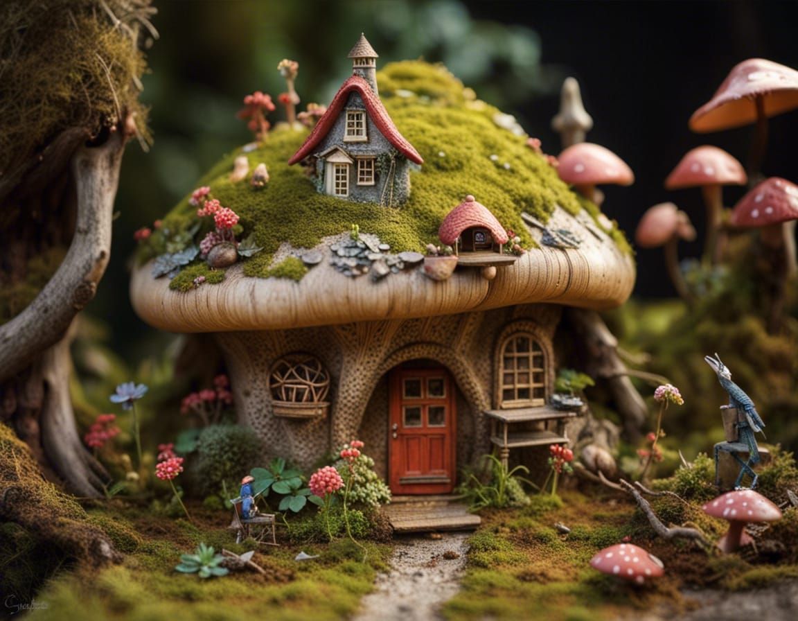 Fairy House Interior Under Toadstool, Gustave Doré Style