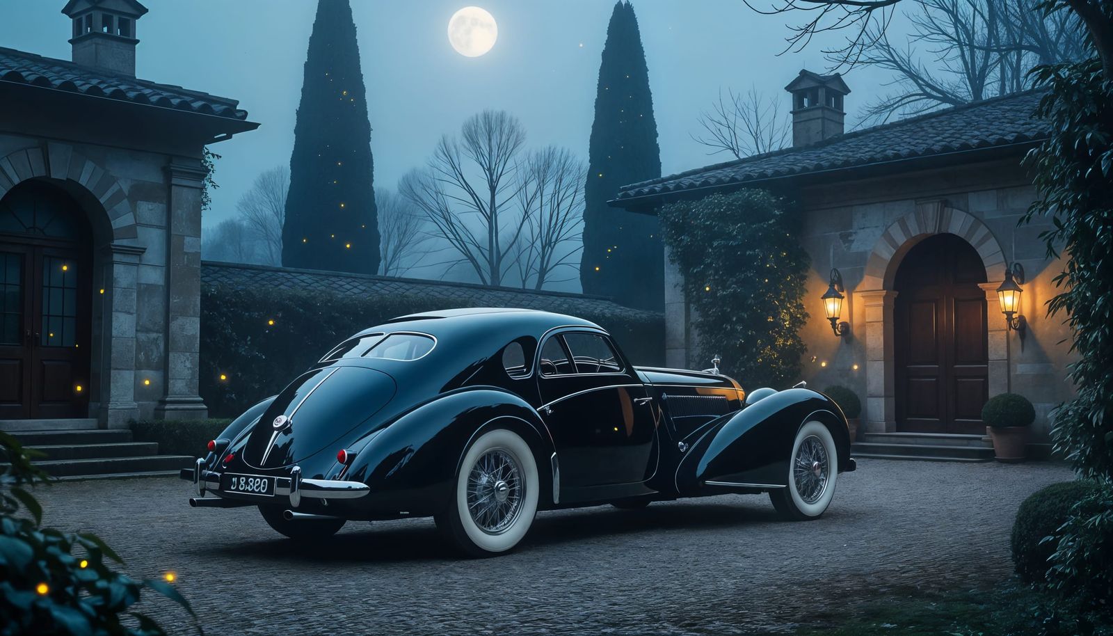 1939 Alfa Romeo Coupe in Foggy Italian Courtyard