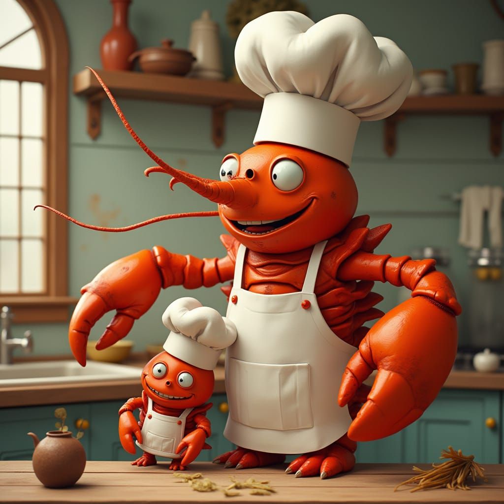 Chef and Lobster Costume Swap, Playful Art Style