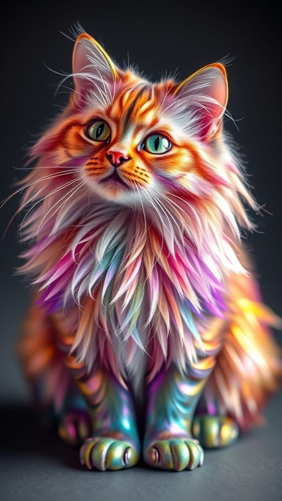 Crystal Cat: Rainbow Bismuth Housecat in Stunning Detail