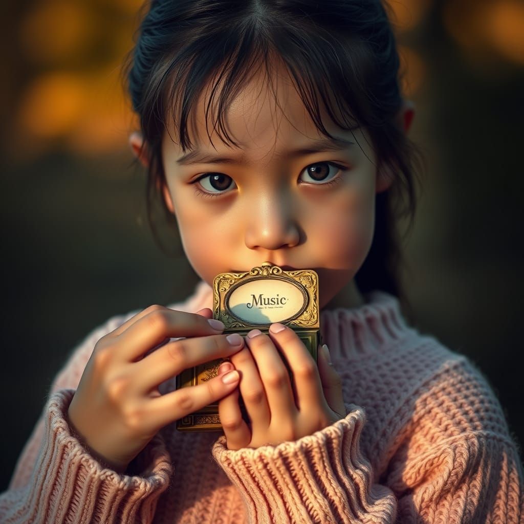 Young Girl with Worn Hands in Soft Pastel Pink