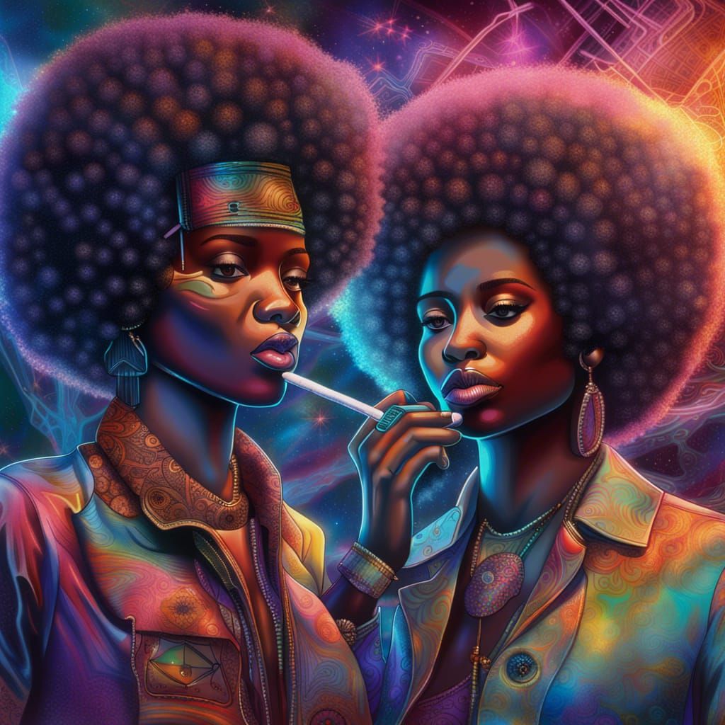 Kenyans with Afros and Radios, Pablo Amaringo Style