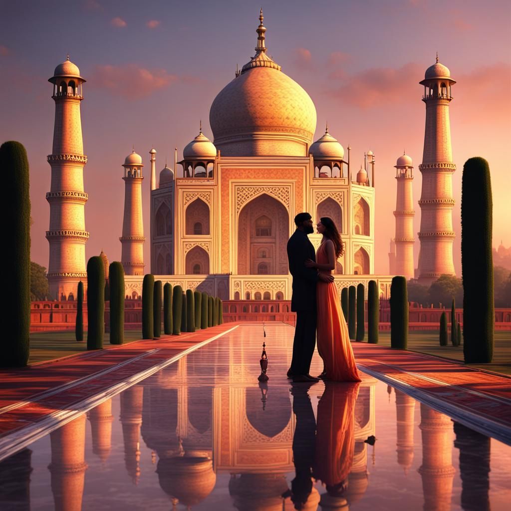 Sunset Proposal at the Taj Mahal: Matte Painting