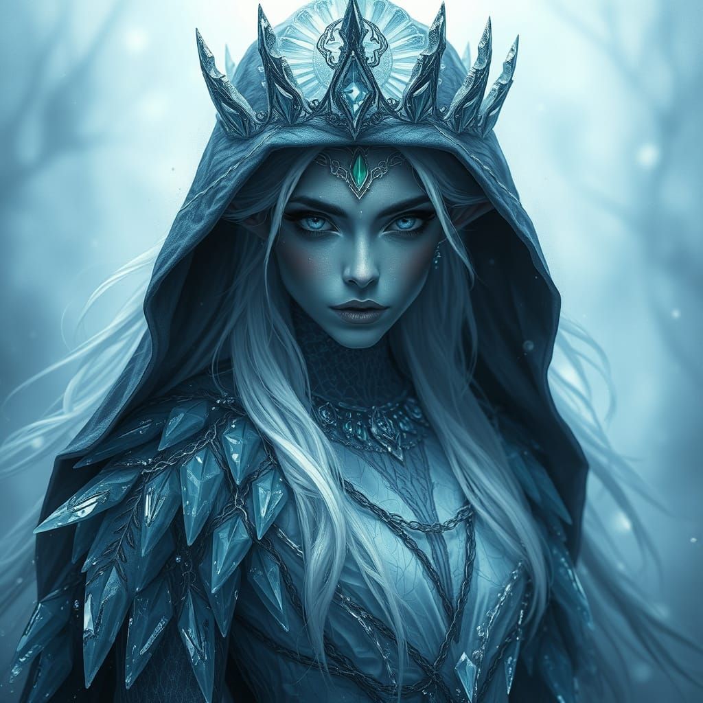 Ice Elf Princess in Regal Ice Crystal Ballgown
