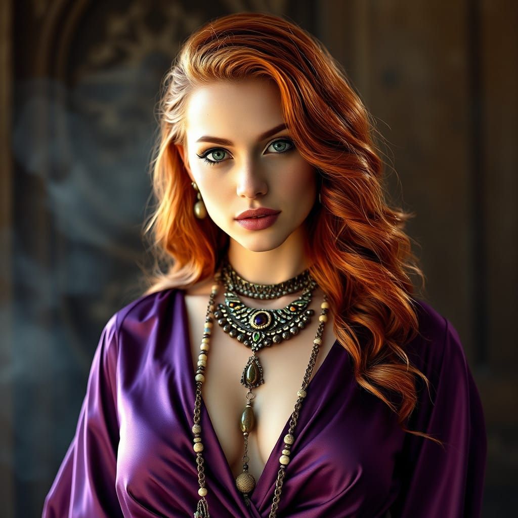 Ethereal Beauty in Rich Purple Attire