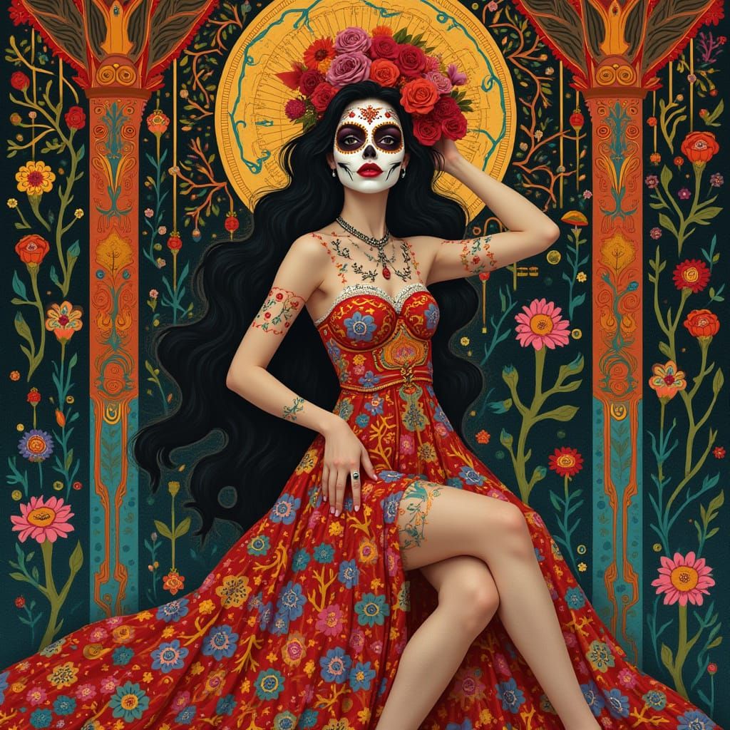 Woman in Día de los Muertos Art Nouveau Style