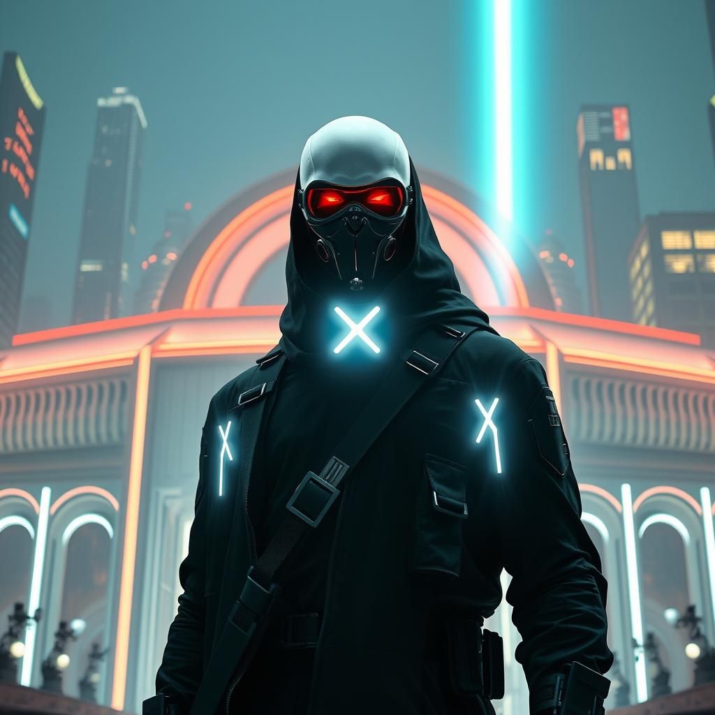 Cyberninja Soldier in Utopian Cityscape