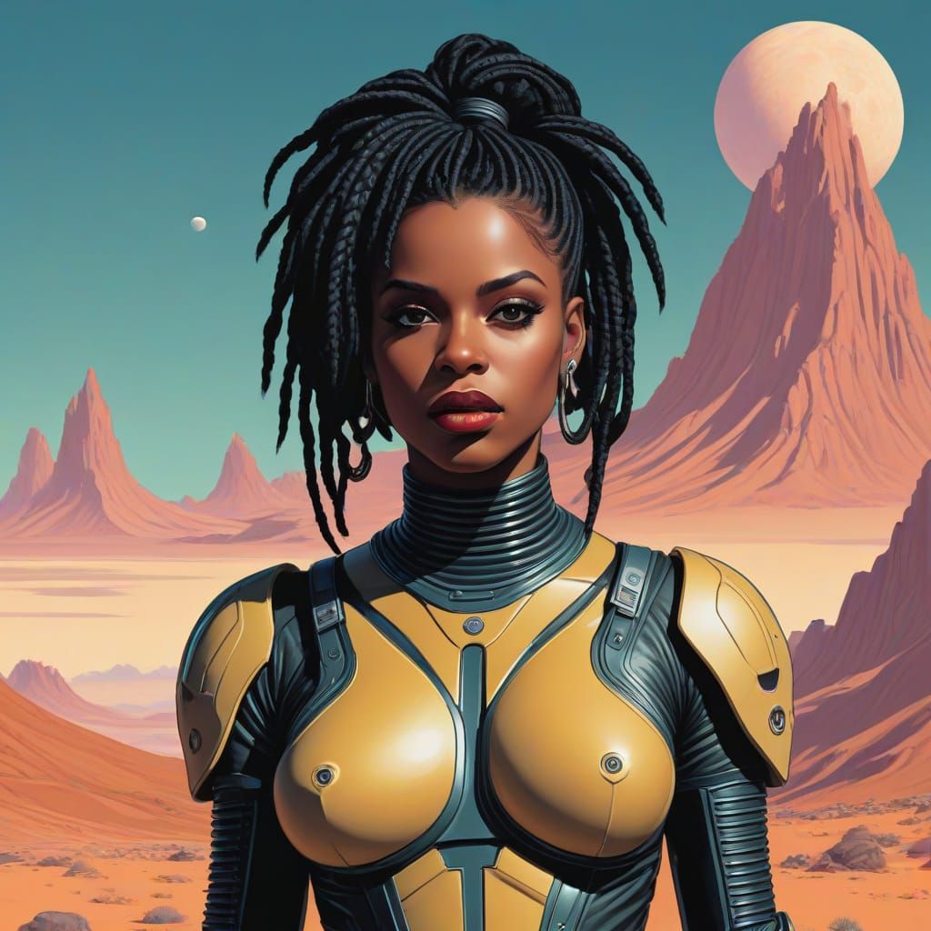 Surreal Retrofuturistic Man on Distant Planet