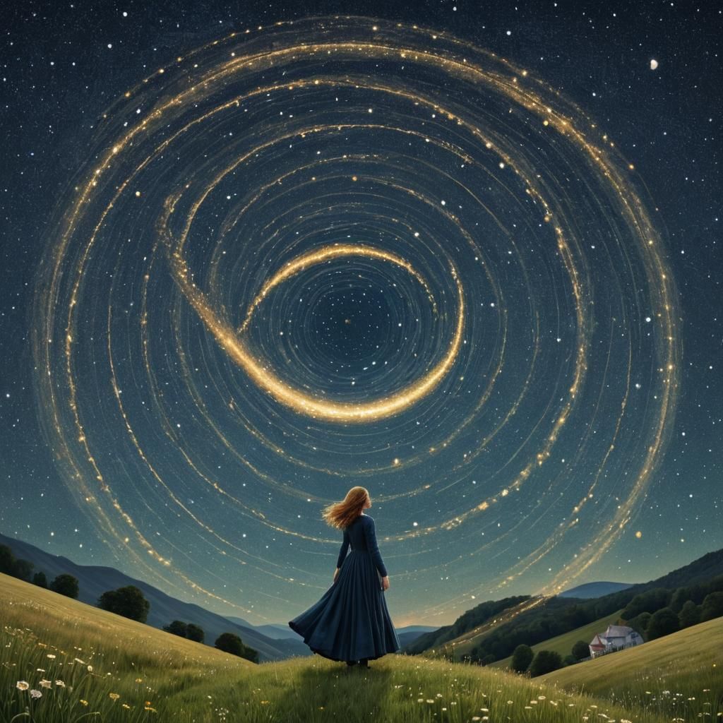 Mystical Crop Circles Soaring Through Starry Galaxy