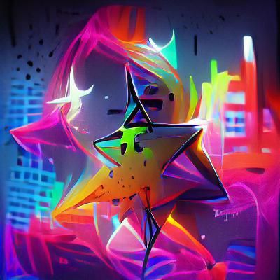 Shattered Star in Neon Digital Illustration