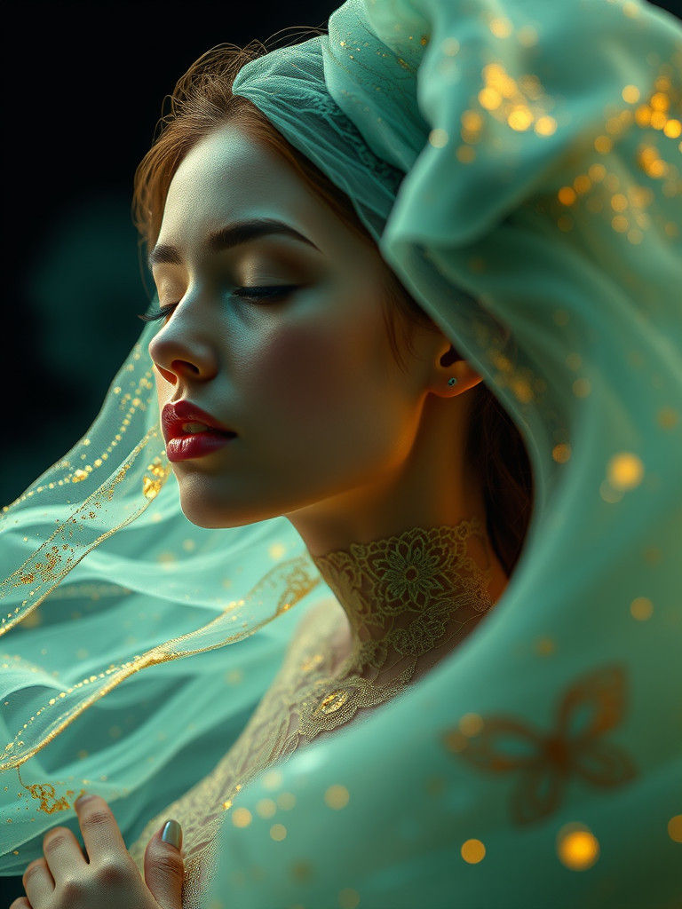 Ethereal Cybernetic Beauty in Turquoise and Gold