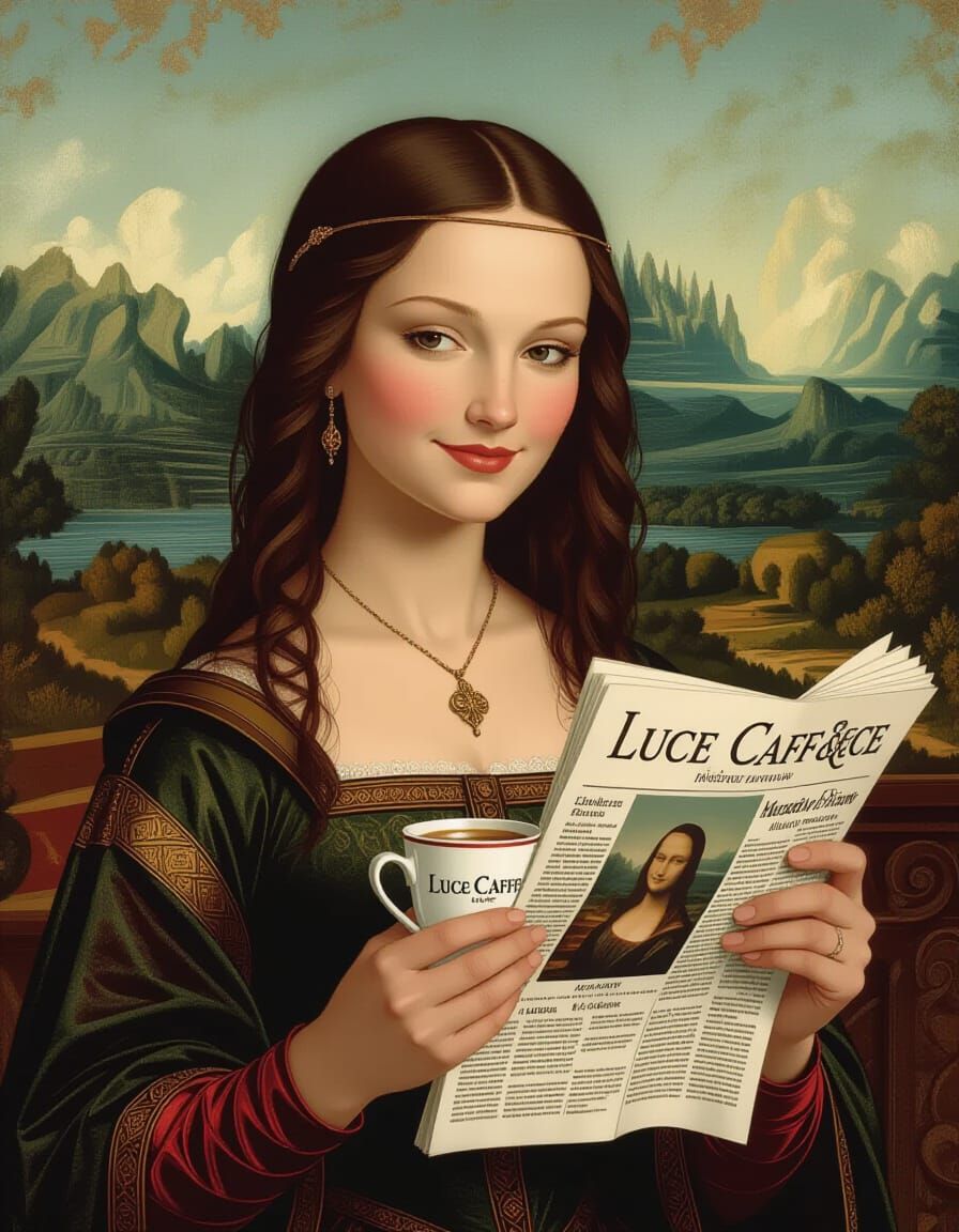 Renaissance Woman Promotes Coffee in Da Vinci Style