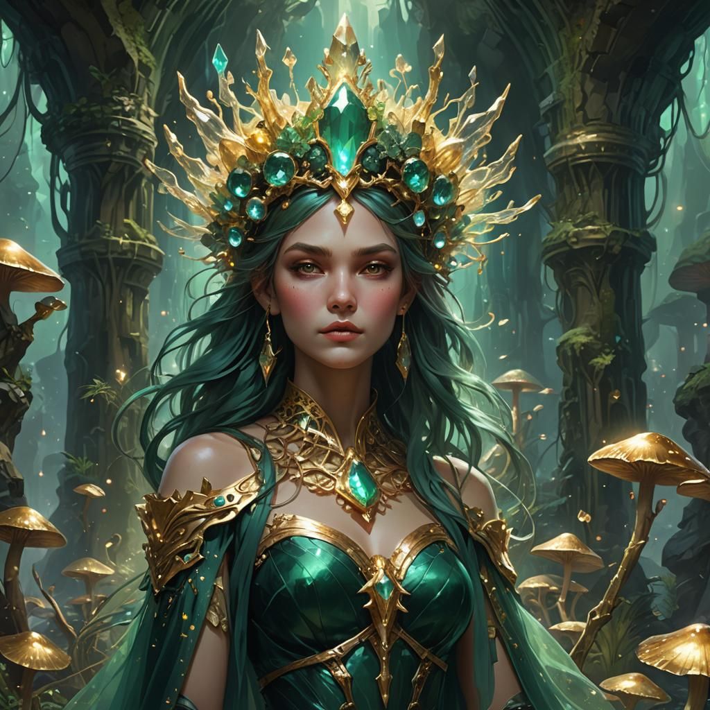 Iridescent Goddess in Crystal Cavern: Fantasy Portrait