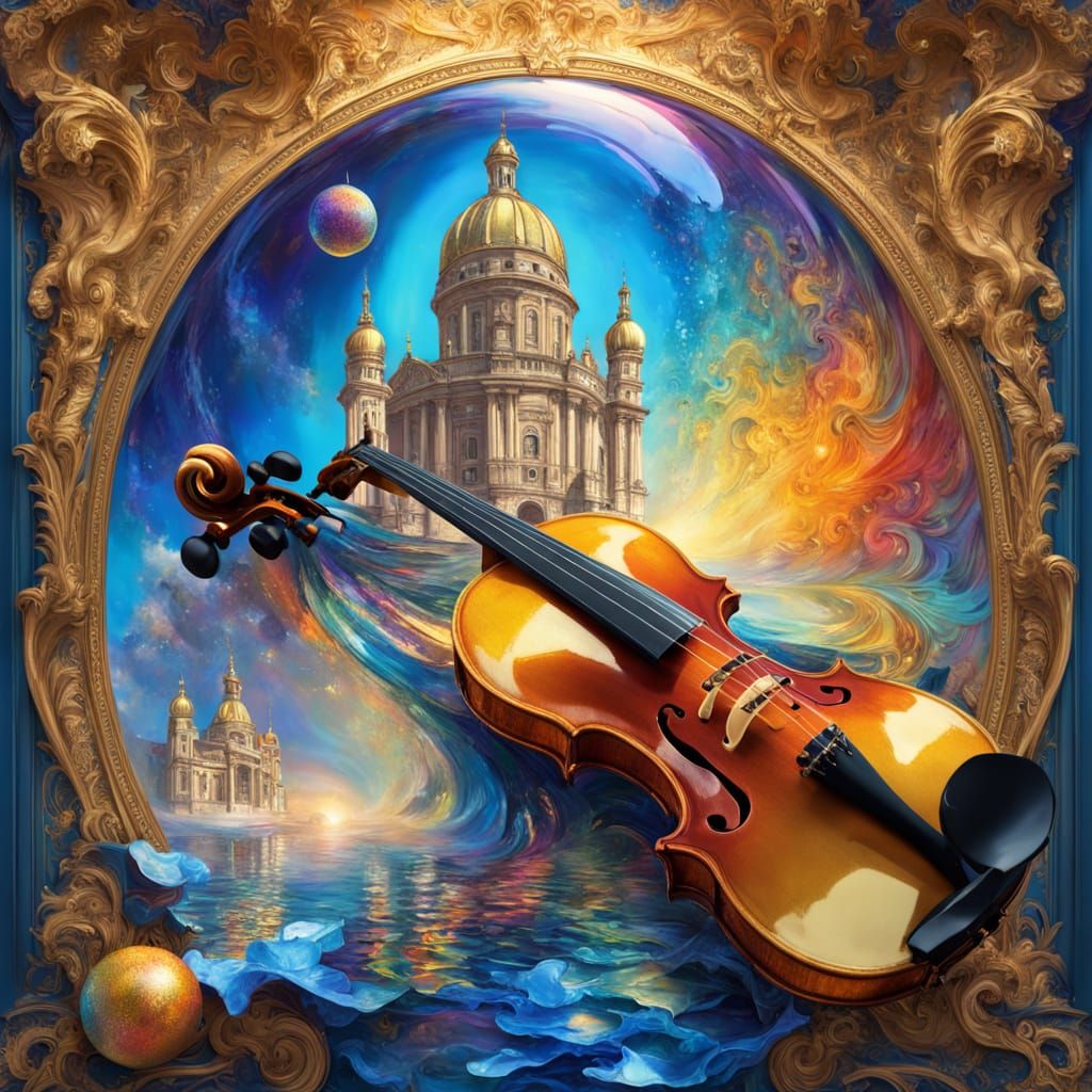 Golden Violin in Baroque Fantasy Art Style