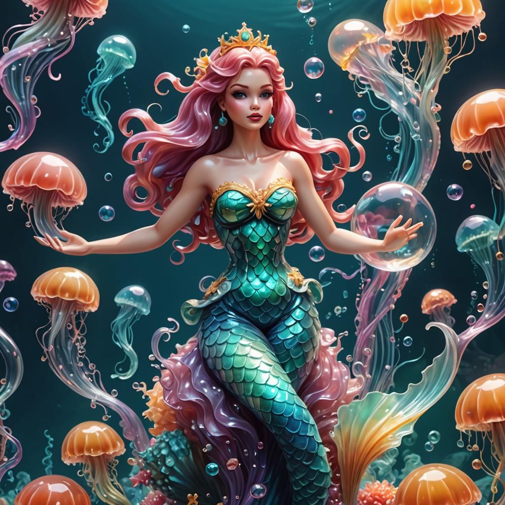 Pastel Jelly Mermaid and Jellyfish Sculpture
