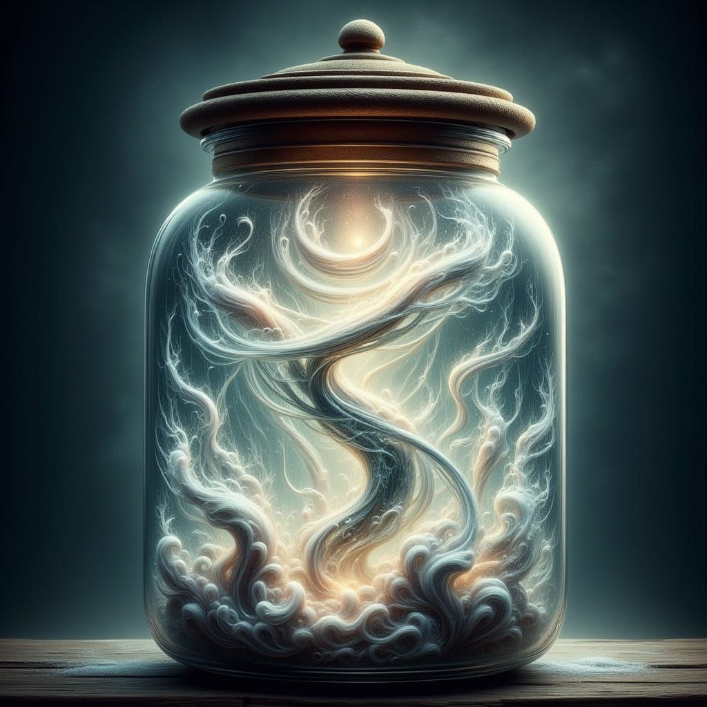 Tornado in Ornate Glass Jar, Surrealist Image