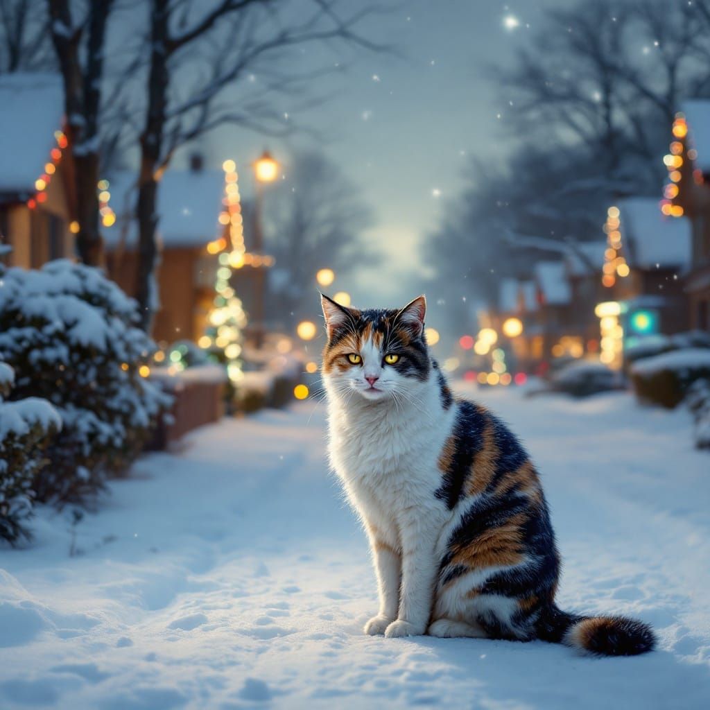 Melancholic Calico Cat on Christmas Eve