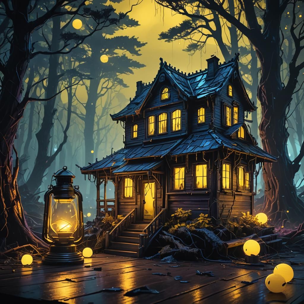 Cyberpunk Haunted House in Glass Still Life