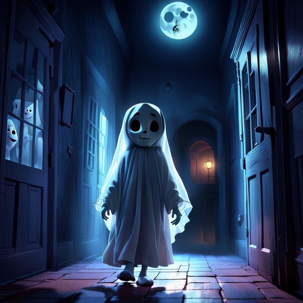 Friendly Ghostly Girl and Cat in Pixar 3D Art