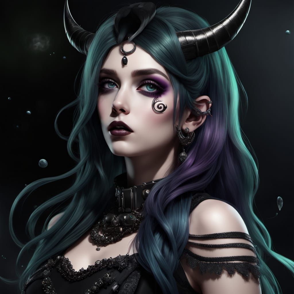 Whimsical Goth Goddess in Candy-Colored Dreamscape