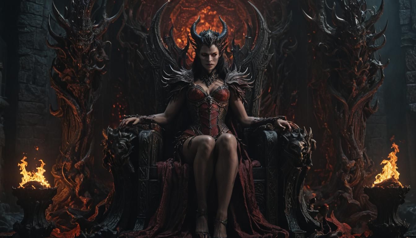Demon Queen on Throne in Hell: Detailed Volumetric Lighting