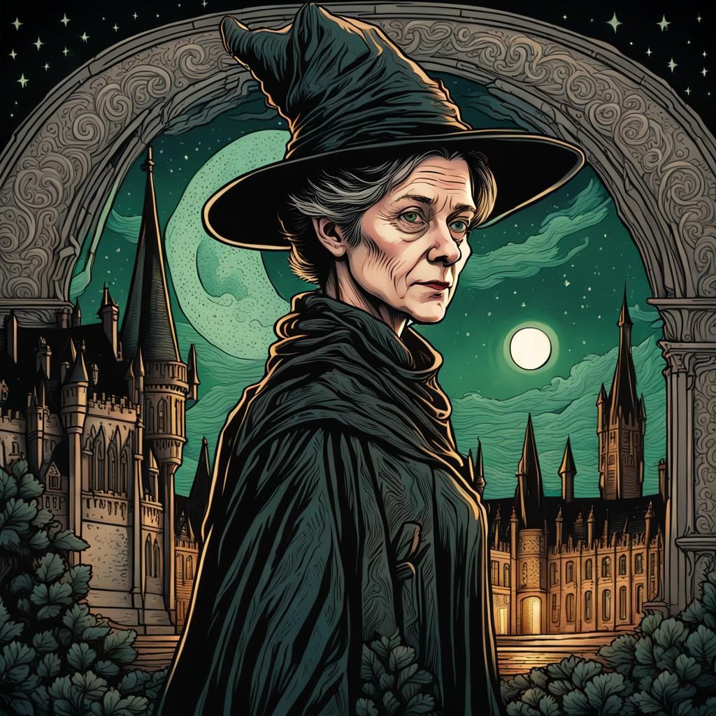 Ornate Portrait of Minerva McGonagall at Hogwarts
