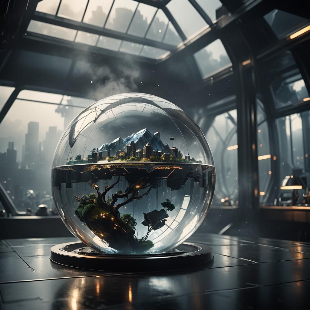 Earth in Glass Dome: Hyper-Realistic Digital Art