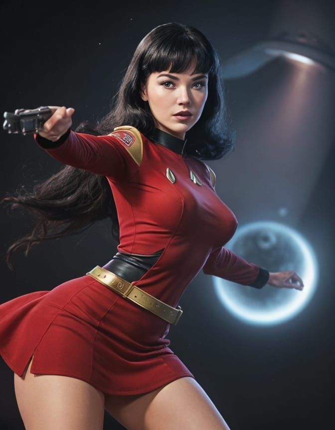 Bettie Page on Star Trek Bridge in 1960s Style